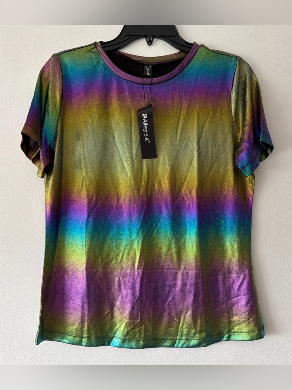 NWT Allegra K Metallic Rainbow Holographic Tee Size Medium